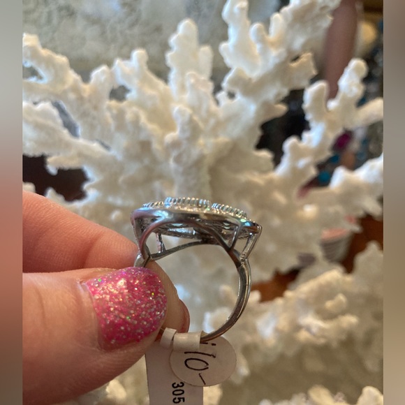 Faceted Blue Chalcedony and CZ Ring Teardrop Shape NWT sz 8 SS GORGEOUS - Picture 4 of 7